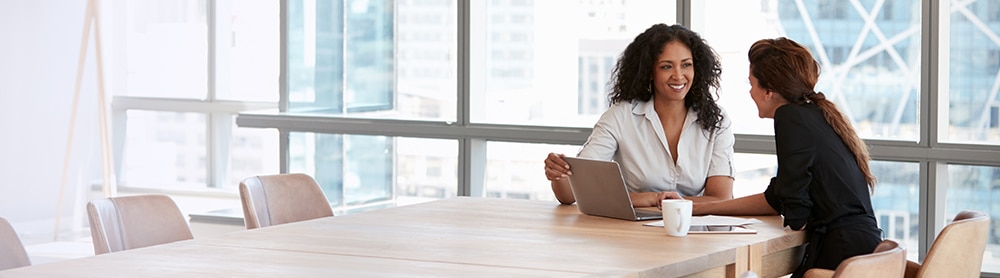 two professionals discussing business