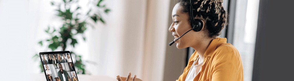 Woman on phone with customer