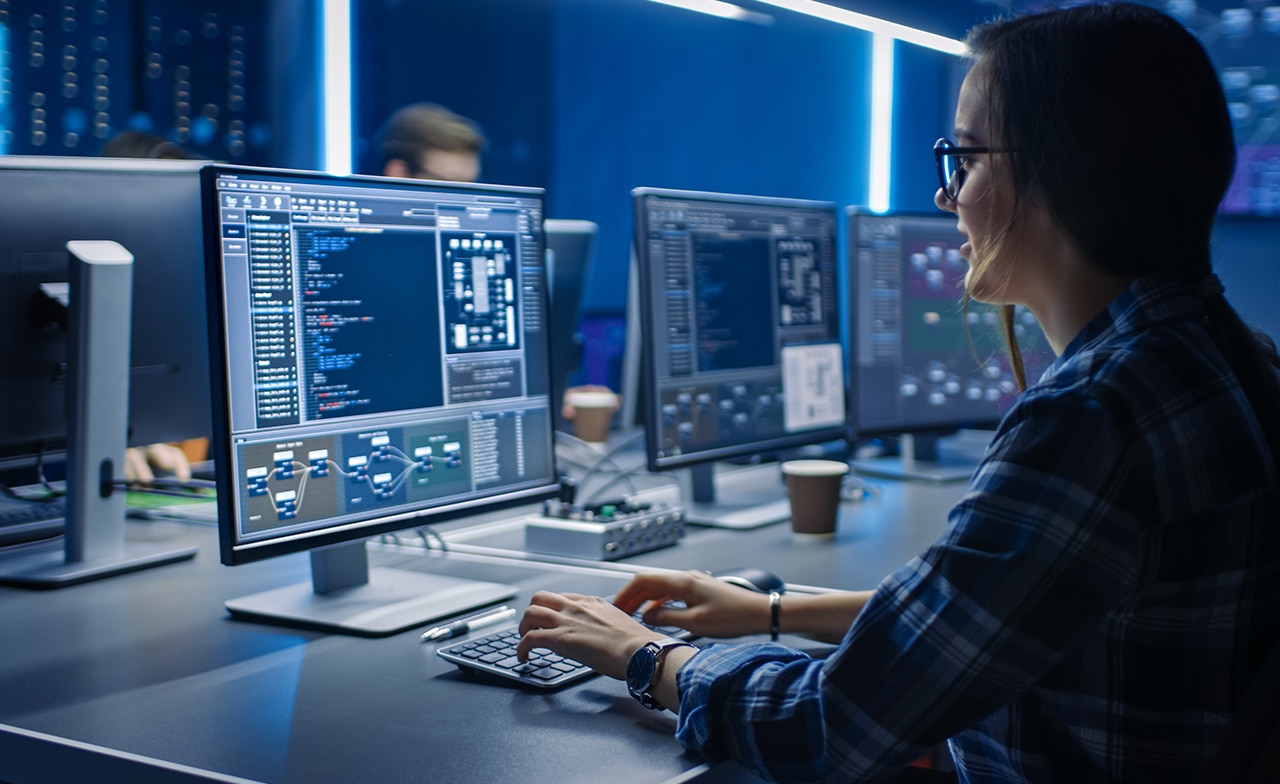Consultants working on desktop computers