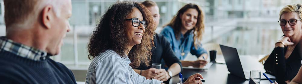 Colleagues discussing business solutions