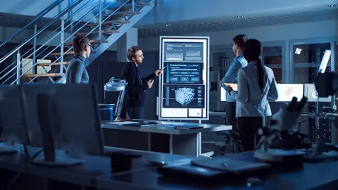 Team of Electronics Development Engineers, he Uses Digital Whiteboard with Neural Network, AI and Machine Learning