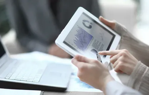Financial graphs on tablet