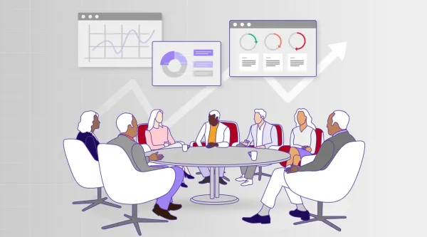 Illustration of group meeting discussing business