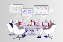 Illustration of group meeting discussing business