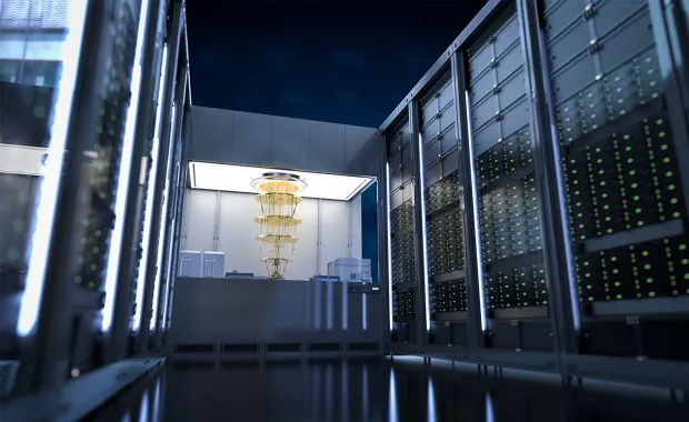 Quantum server network with quantum computer machine in server room
