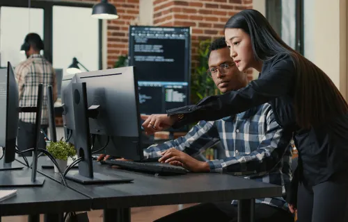 Cyber Security Consultants working on a laptop 