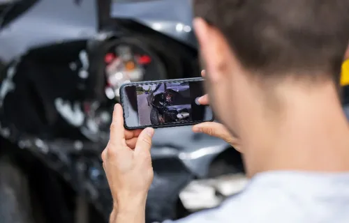 La personne prend une photo de la voiture endommagée pour une réclamation d’assurance