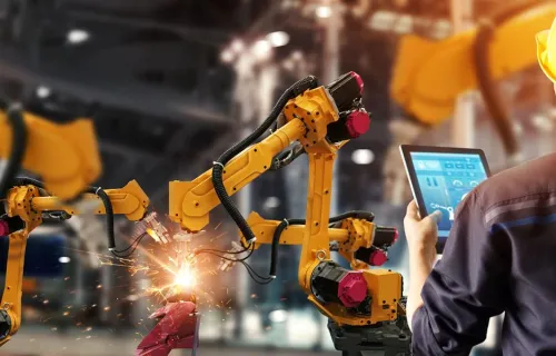 Man with machine and technology